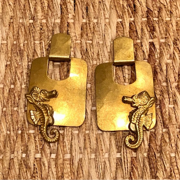 Jewelry - Vintage Brass Gold Toned Seahorse Door-Knocker Earrings